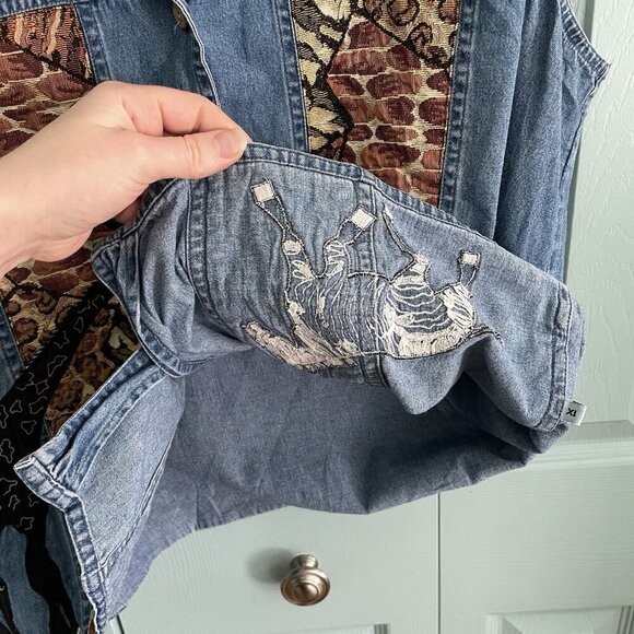Tantrums Womens Denim Vest 1X African Safari Button Front Vintage 90s - Picture 7 of 9